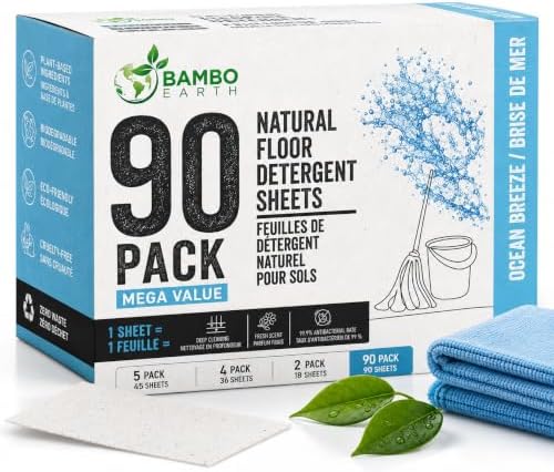 90 Pcs All Natural Floor Cleaner Sheets - Biodegradable And Dissolvable Multipurpose Mopping Concentrated Floor Cleaning Soap Detergent Strips, Mess Free Water Soluble Fast Dry Eco Friendly (Ocean) by BAMBOEARTH