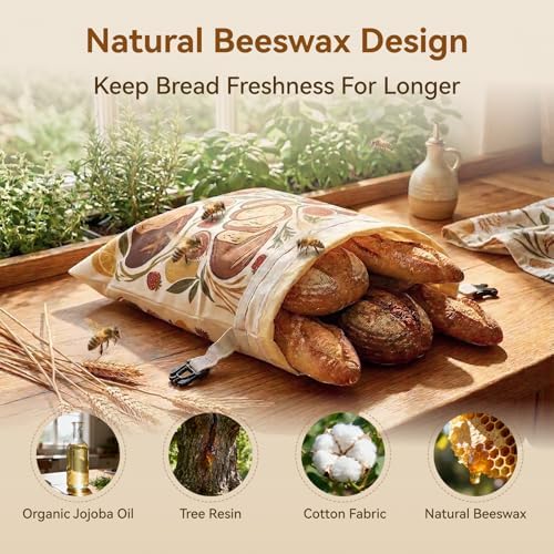 Bread Bag for Homemade Bread - 2 Packs XL Reusable Organic Beeswax Natural Cotton Sourdough Bag, Homesteading Essentials Sourdough Bags with Sealing Zip to Keep Fresh(13×17 Inches) - Image 4