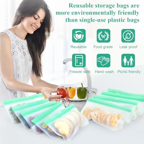 12 Pack Reusable Snack Bags, Silicone Snack Bags Reusable Storage, Leakproof Snack Storage Bags Containers for Travel Picnic, Work, Home Use - Image 5