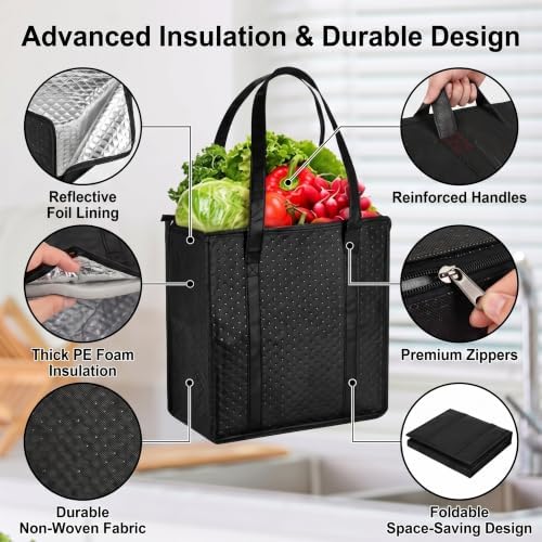 Paterr 4 Pcs Insulated Grocery Bags Reusable, with Zipper - Image 3