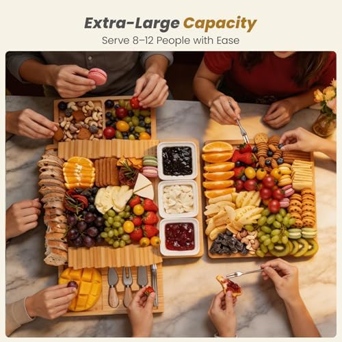 Large Bamboo Charcuterie Board, Double Pull-Out, Engraved Mom Print - Image 4