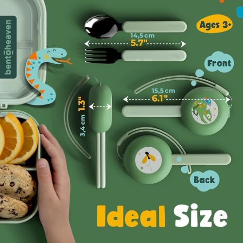 Bentoheaven Kids Utensils Set with Case, Reusable Fork & Spoon, Chameleon - Image 4