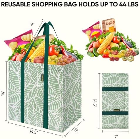 BALEINE 2 PK Grocery Bags Reusable Shopping Bags with Reinforced Bottom, Heavy Duty Foldable Tote Bags (Antique Folidage) - Image 2