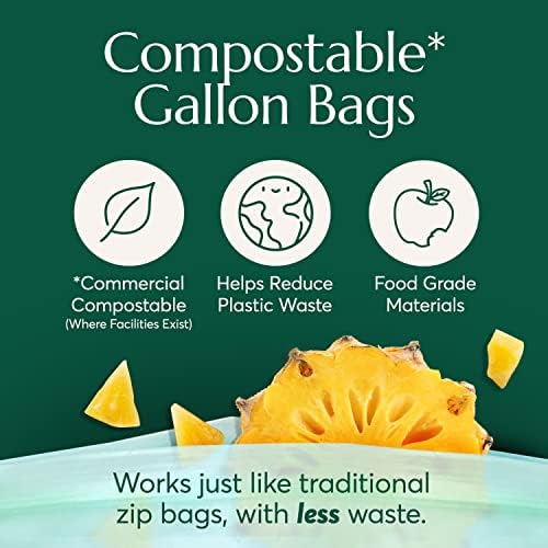 Cleanomic Compostable* Gallon Size Food Storage Bags (25 Eco Zip) Freezer and Leak Proof, Also Available Quart, Snack and Sandwich Bags - Image 2