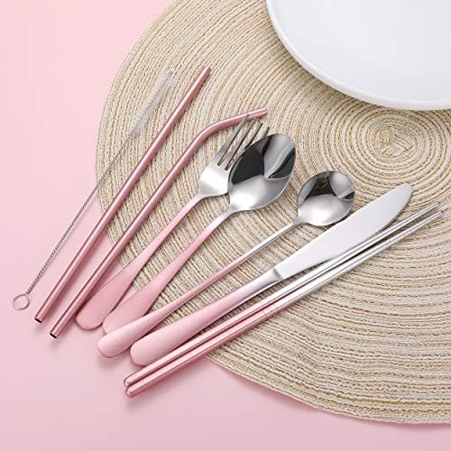 Travel Utensils,Reusable Silverware Set To Go Portable Cutlery Set with a Waterproof Carrying Case for Lunch Boxes Workplace Camping Picnic (GraPink) - Image 4