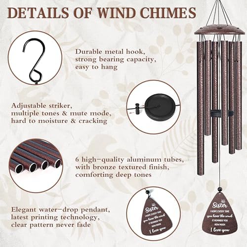 Sister Gifts, 32" Bronze Wind Chimes, Sister's Birthday Gifts from Sisters - Image 4