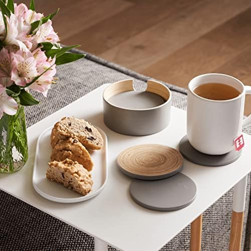 HABITAS Spun Bamboo Coasters Spun Bamboo Coasters for Drinks - Coaster Set with Bamboo Wood Coasters and Coaster Holder. Modern Coasters for Coffee Table (Gray_ - Image 4