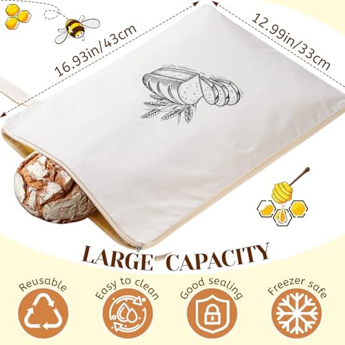 2 Pack Beeswax Bread Bags for Homemade Sourdough Reusable Bread Bag 13×17in - Image 5