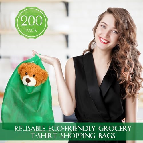 Windyun Large Grocery T-shirt Bags Bulk Reusable Non Woven Shopping Bag Foldable Gift Tote with Handle, 20.5x11x5.5 Inch - Image 4