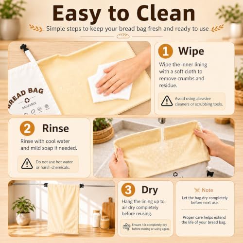 Reusable Beeswax Bread Bags for Sourdough, 2 Pack,Beige, XL 17x13 In - Image 5