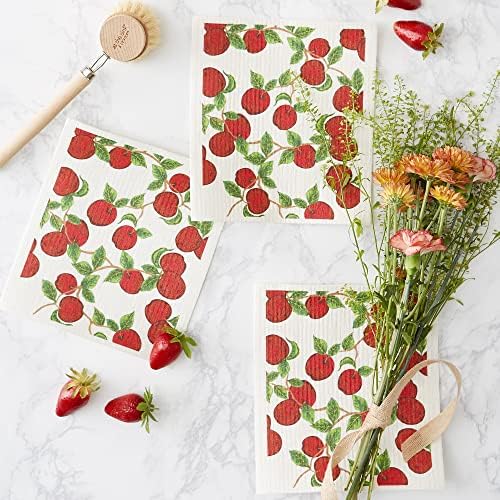 DII Swedish Dishcloths for Kitchen & Cleaning, Reusable, Machine Washable & Dishwasher Safe, Biodegradable, 7.75 x 6.75, Apples - Image 4