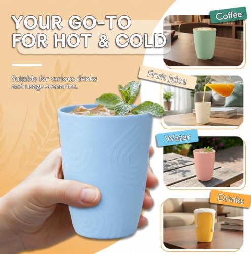 Wrova Wheat Straw Cups Set 6-Piece, 12 OZ Plastic Cups Reusable Drink Cups - Image 4