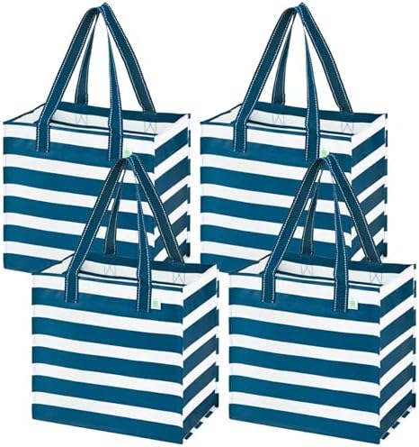 VENO 4 Pack Large Grocery Bag Reusable Shopping Bags with Hard Bottom by Veno