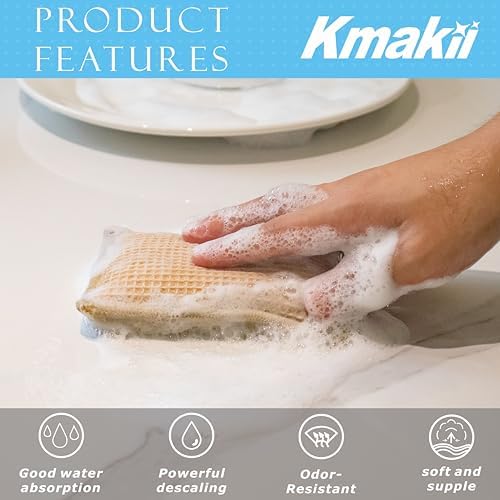 KMAKII Bamboo Kitchen Sponges,Dish Sponge,Super Absorbent Cleaning Sponges, Pack of 12 - Image 5