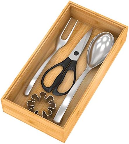 Wooden Drawer Organizer for Kitchen, Small Stackable Utensil Holder 12"x 6" by Bambloom