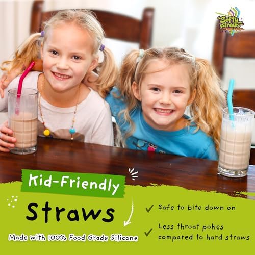 Softy Straws Wide Premium Reusable Silicone Drinking Straws + Patented Straw Squeegee - 9” Long With Curved Bend for 20 30 32 oz Tumblers Non Rubber, Flexible, Safe for Kids/Toddlers, Smoothie - Image 3
