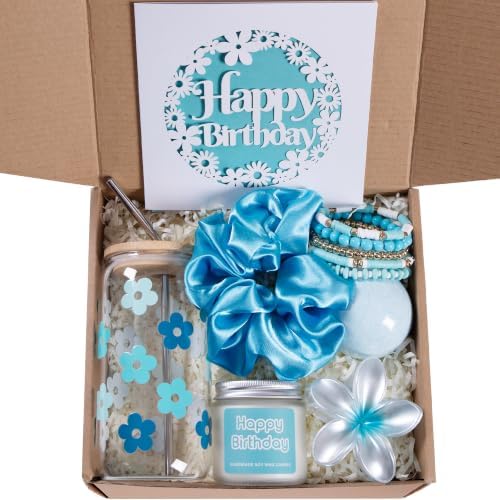 JTEWB Birthday Gifts For Women, Teen Girl, Her, Happy Birthday Gift Box For Girl, Women, Sister, Daughter, Friends, Cute Daisy Aesthetic Glass Cups Gift Set 7pcs (Aqua Turquoise) by Unknown