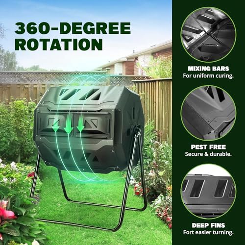 Simply Bio 43-Gallon Outdoor Compost Tumbler Bin – BPA-Free Rotating Compost Bin for Garden, Kitchen and Yard Waste, Outdoor Compost Bin Tumbler, Dual Chamber, Black, Weather-Resistant - Image 4