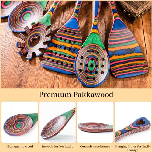 Gudamaye Pakkawood 7-Piece Wooden Cooking Utensils, Wooden Spoons for cooking, Pakkawood kitchen Utensils for Cooking, Non-Stick Spoon, Household Essentials, Heat-Resistant Spoons - Image 3