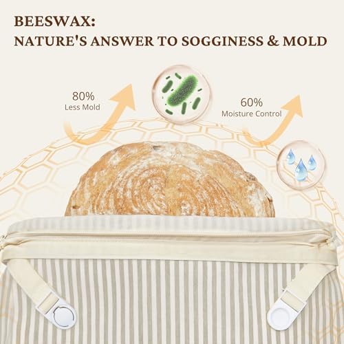 BRONYPRO Beeswax Bread Bags for Homemade Bread Sourdough, 2 Pack Reusable Sourdough Bread Bags with Zipper, Organic Beeswax & Linen Bread Storage, Eco-friendly & Long-latsing,Large 17x12.6in,Beige - Image 4