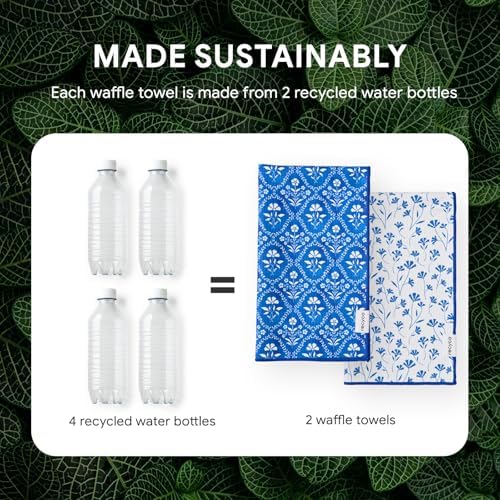 RECYCO Waffle Kitchen Towel Set of 2 - Quick Dry Microfiber Sustainable Dish Towels - Ultra Absorbent Reusable Cleaning Tea Towels - Lightweight Hand Towels,16”x 28”, Coastal Bliss - Image 6