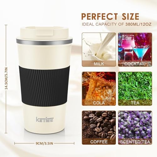 KETIEE 12oz Travel Mug: Vacuum Insulated Coffee Cup with Leakproof Lid - Image 5