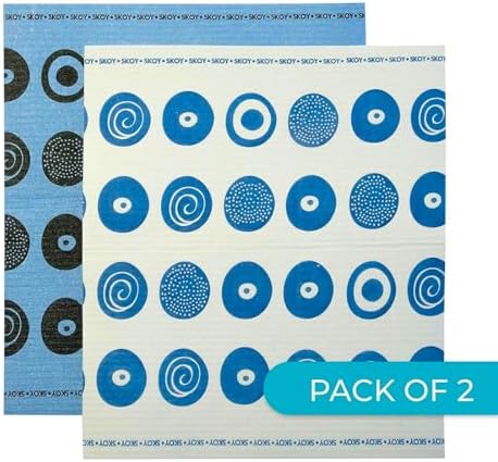 Skoy Cloth, Large 2-Pack Versatile Swedish Dishcloths for Kitchen and Household Use, Reusable Cleaning Cloths, Planet-Friendly, Dishwasher and Dryer-Safe, Blue/White by Skoy