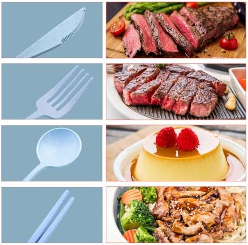 4 Sets Reusable Utensils Set with Case,Camping Cutlery Set Travel Silverware Set with Case Lunch Utensils Set for Work,Utensil Sets for Lunch Picnic Daily Use Outdoor (Lightblue) - Image 5