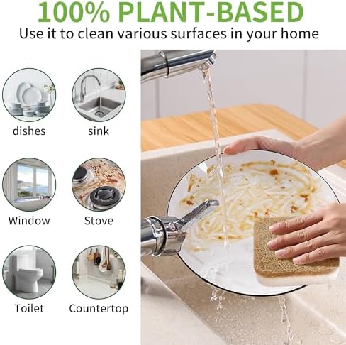 12Pack Kickleen Natural Kitchen Scrub Dish Sponges with Suction Hanger - Image 4