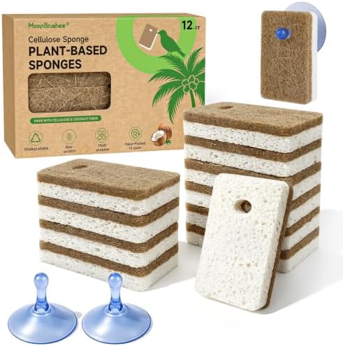 12 Pack Eco Friendly Kitchen Sponges with 2 Sponge Holders by Unknown