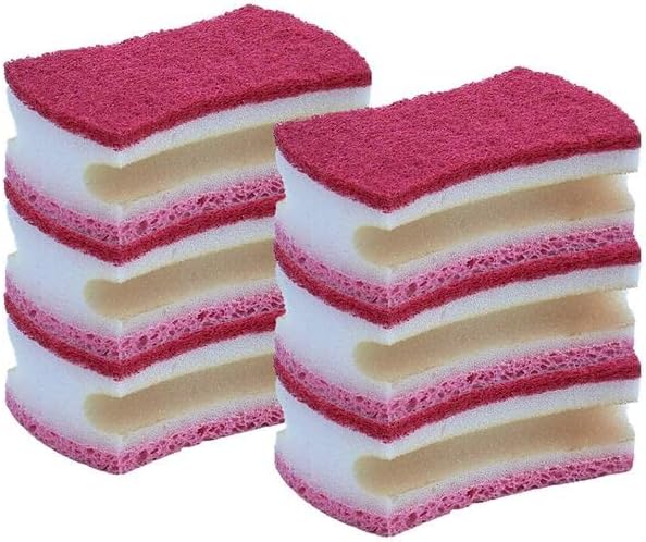 Superio (6 Pack) Scrub Sponge with Grip, Heavy Duty Duel Sided Kitchen Sponge (Red) by Superio