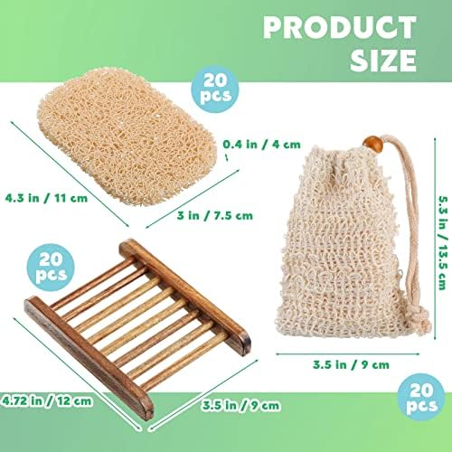 Irenare 60 Pcs Soap Saver Set, Wooden Dish Bar Soap Mesh Bag Pads Bulk - Image 2