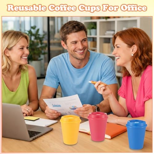 Honeydak 45 Pack 12 oz Reusable Coffee Cups with Lids Portable Tea Cups Reusable Hot Coffee Mugs Tumblers Bulk Plastic Tumblers Travel Drinks Mugs for Hot and Cold Drinks(Multicolor,Classic) - Image 5