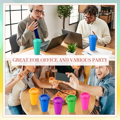 Honeydak 45 Pack 16 oz Reusable Coffee Cups with Lids Water Bottle Iced Coffee Travel Mug Reusable Portable Plastic Tea Tumblers Bulk for Hot and Cold Drinks Birthdays Party (Classic,Rich Colors) - Image 5