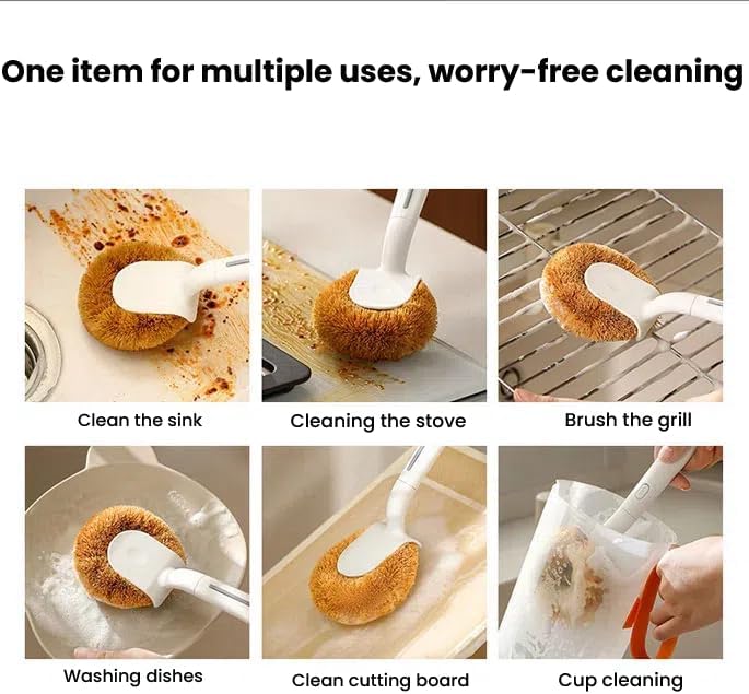 Natural Coconut Fiber Pot Scrubber with Handle – Multi-Surface Cleaning Brush for Pots, Pans, Stovetops, Kitchen Surfaces – Eco-Friendly Dishwashing Brush - Image 5