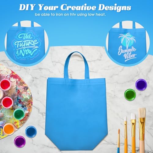 Reginary 50 Pcs Reusable Tote Bags Shopping Bags Non Woven, Sky Blue - Image 7