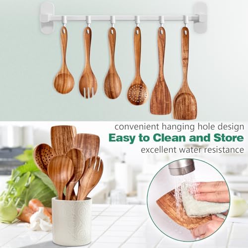 HOWHONG Teak Wooden Cooking Utensils Set - 6 Piece Wood Spoons for Cooking - Image 6