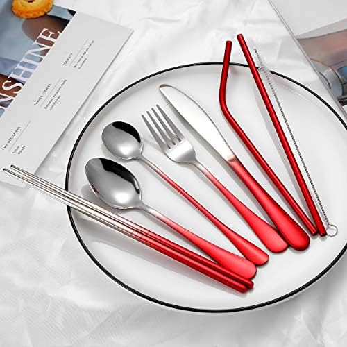 Travel Utensils,Reusable Silverware Set To Go Portable Cutlery Set with a Waterproof Carrying Case for Lunch Boxes Workplace Camping Picnic (GraRed) - Image 6