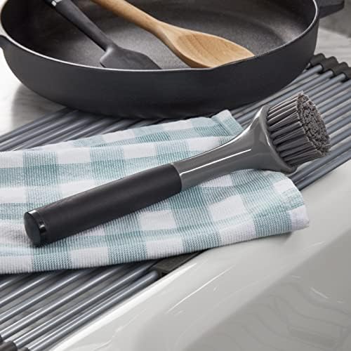 Kitchenaid Cast Iron Sink Brush to Preserve Seasoning on Cast Iron and Grills, Nylon Bristles and Soft Touch Handle for Optimal Control, Dishwasher Safe, Black and Gray - Image 6