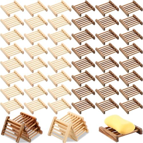 Amyhill 50 Pcs Bamboo Soap Dish Bulk Soap Holder Draining, Charcoal Color by Amyhill