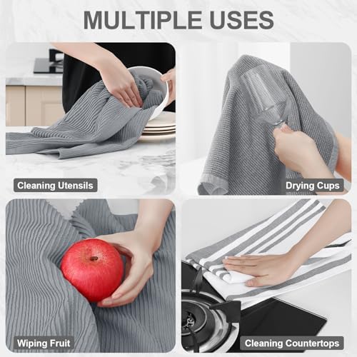Homaxy Cotton 380 GSM Premium Kitchen Towels, 18"x 28", 12 Pack, Grey - Image 4