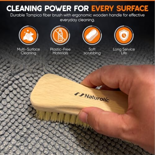 All-Natural Wooden Scrub Brush Set | Eco-Friendly Cleaning Brush Set with Tampico Bristles | Floor Scrub Brush & Shower Scrubber for Bathroom, Tub, Kitchen & Carpet | Sustainable Set – Pack of 2 - Image 3