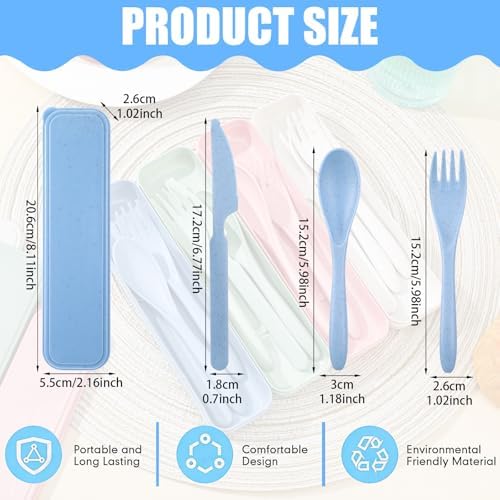 Reusable Utensils Set with Case, 28 Sets Wheat Straw Lunch Utensil Set, Portable Spoon Fork Knife Cutlery for Travel Camping Picnic Office Bento Box, Eco-Friendly BPA Free Tableware - Image 2