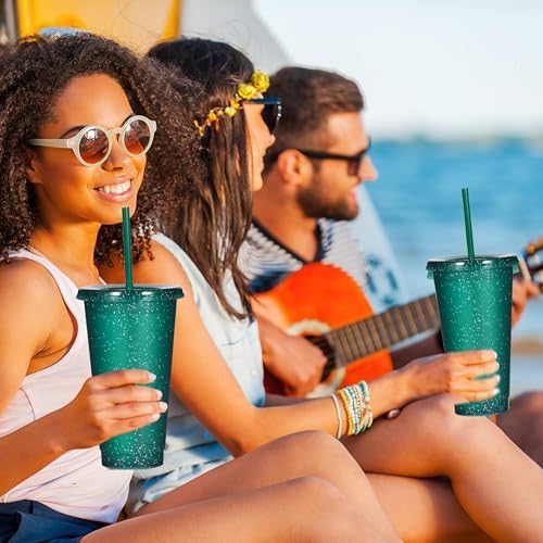 Suertestarry Tumbler with Straw and Lid,Water Bottle Iced Coffee Travel Mug Cup,Reusable Plastic Cups,Perfect for Parties,Birthdays,24oz-5 Pack (Dark Green, 5pack) - Image 4