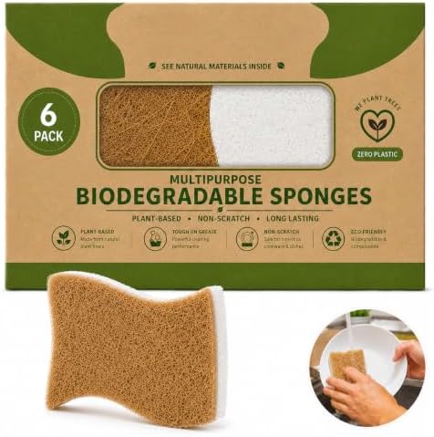Kitchen Sponge, Plant-Based, Natural Coconut Fiber, 6 Pack by Unknown