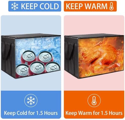 Insulated Food Delivery Bag with Hard Bottom, XXX-Large Insulated Reusable Grocery Cooler/Hot Bags, Tote Bag for Shopping/Travel, Black, 3-Pack - Image 3