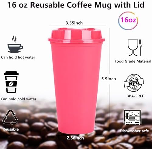 20 Pack Reusable Coffee Cups with Lids 16 oz Plastic Tumblers Travel Mug Iced Coffee Cup for Adults and Women Hot and Cold Drinks, Microwaveable (Rose) - Image 2