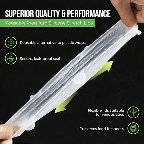 Reusable Silicone Stretch Lids for Food Storage in Fridge - Elastic Heat-Resistant Bowl Covers, Cups, Cans, Jars - Universal Food Grade Lid for Round and Rectangle Containers - Dishwasher Safe -7 Pack - Image 5