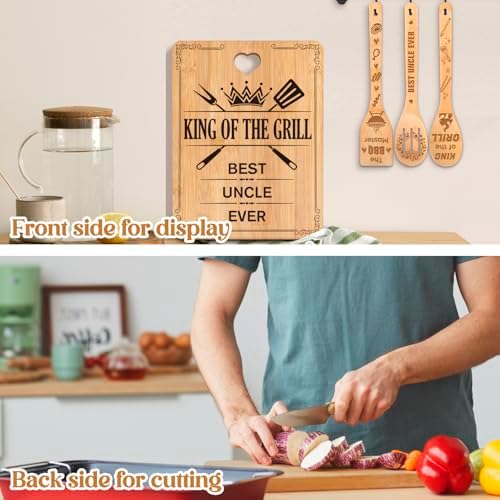 Uncle Gifts for Fathers Day - "King of The Grill, Best Uncle Ever" Uncle Birthday Gifts Cutting Board Set, Bamboo-Made Engraved Utensil Set, Fathers Gifts for Uncle - Image 4