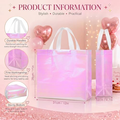 Eccliy 60 Pcs Reusable Gift Bags, Large, Holographic Pink - Image 3